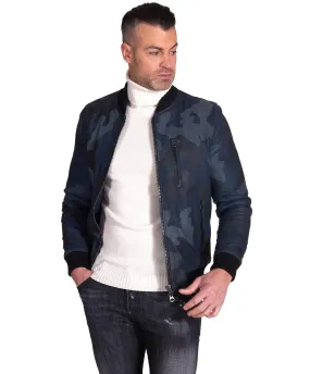 Military blue nappa lamb leather bomber jacket