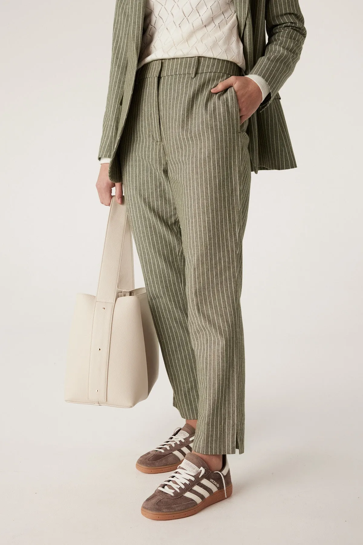 Mosman Pinstripe Pant - Sage Green Pinstripe