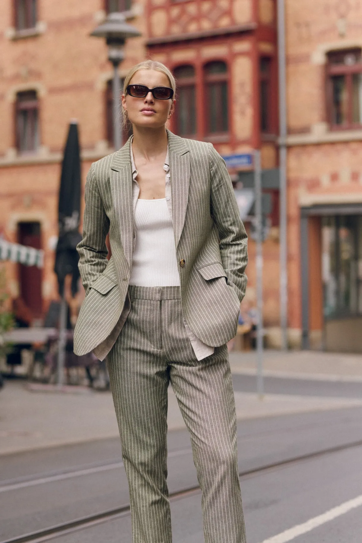 Mosman Pinstripe Pant - Sage Green Pinstripe