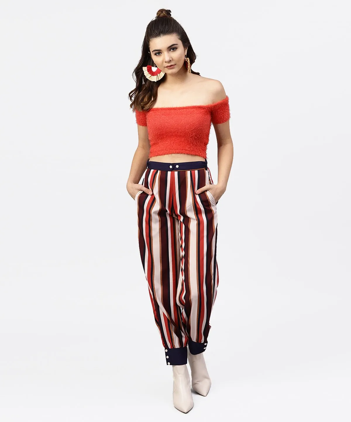 Multi Printed Ankle Length Striped Trouser