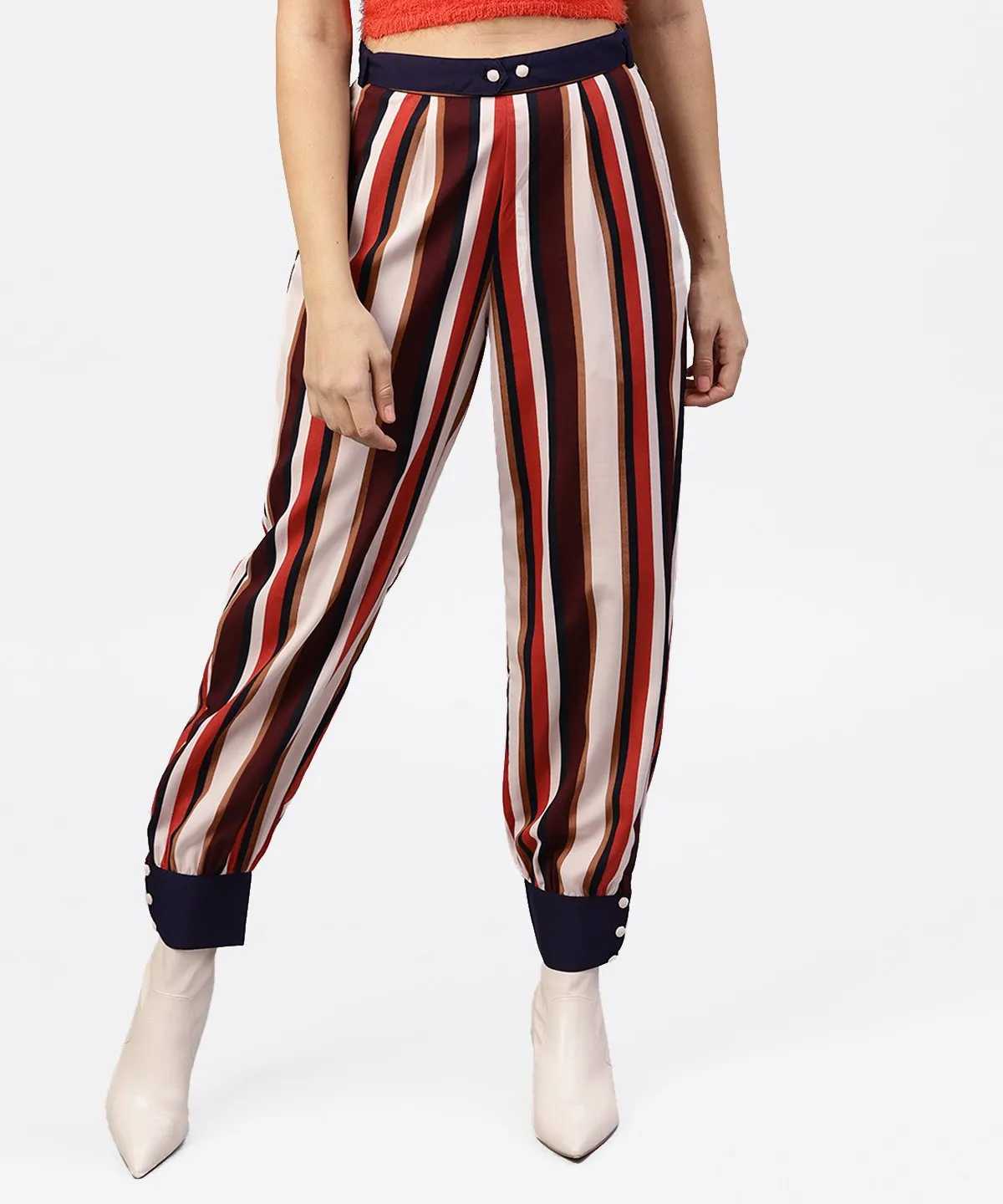 Multi Printed Ankle Length Striped Trouser