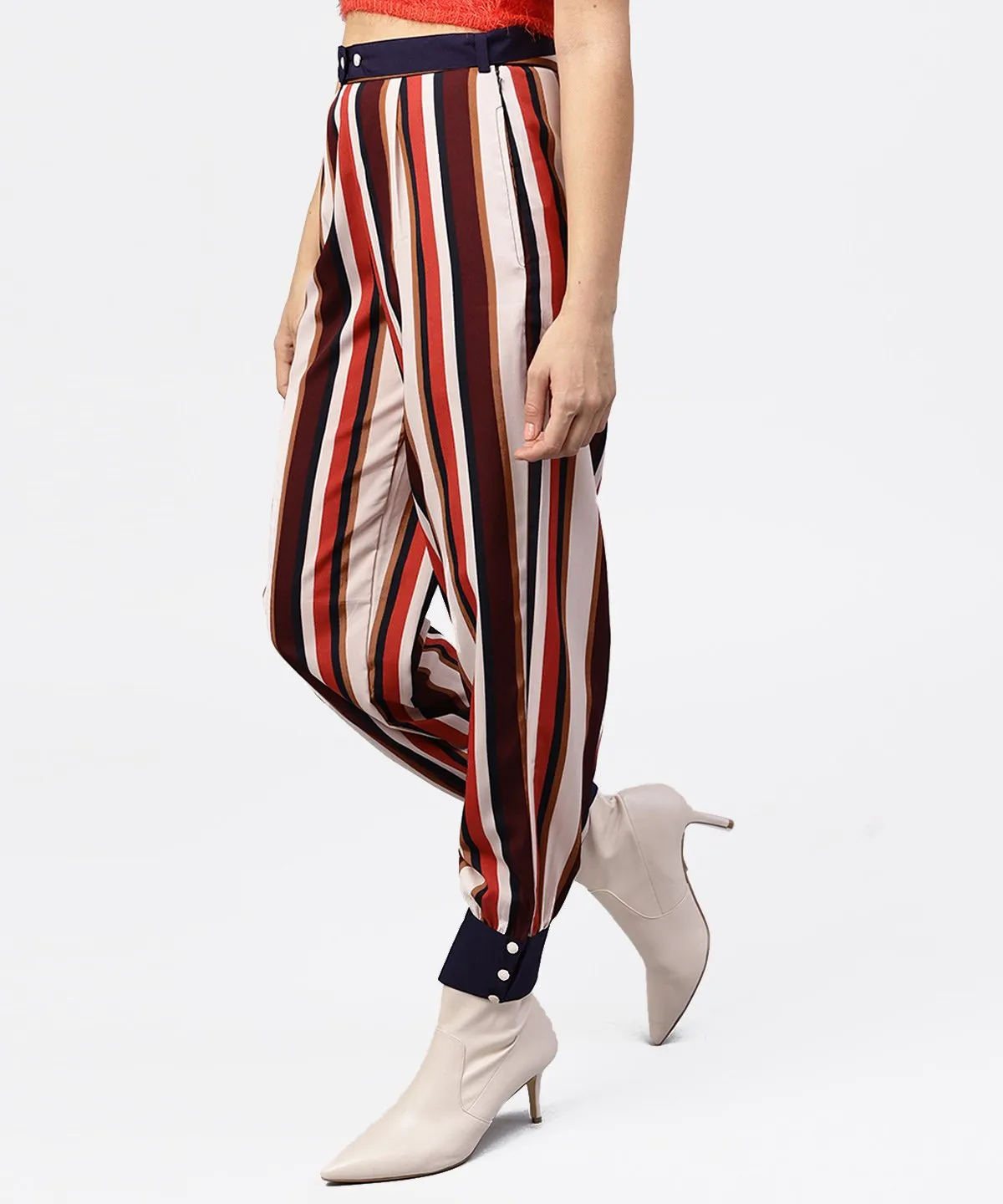 Multi Printed Ankle Length Striped Trouser