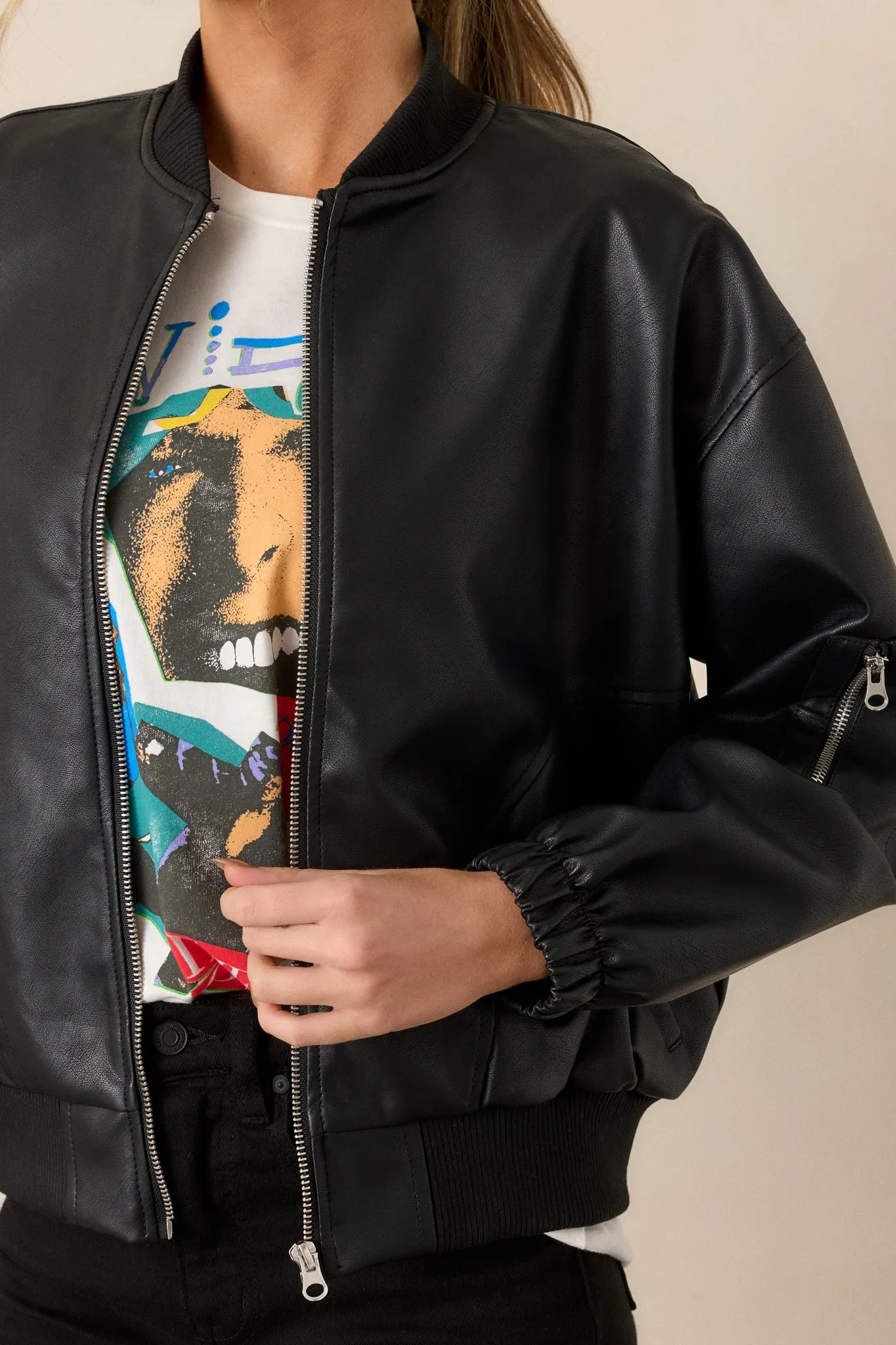 My Legacy Black Faux Leather Bomber Jacket