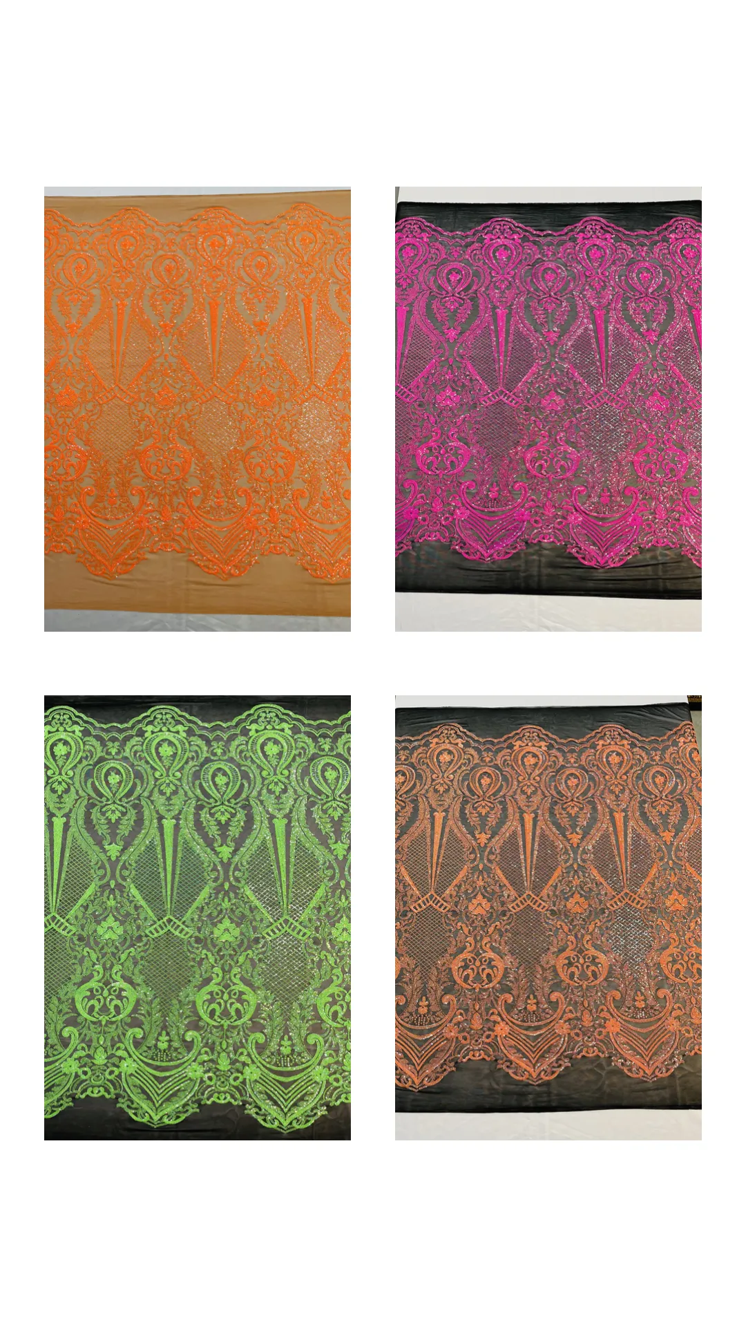 Neon Colos Small Damask Sequins Design on a 4 Way Stretch Mesh Fabric- 48/50" Wide- Sold By The Yard.