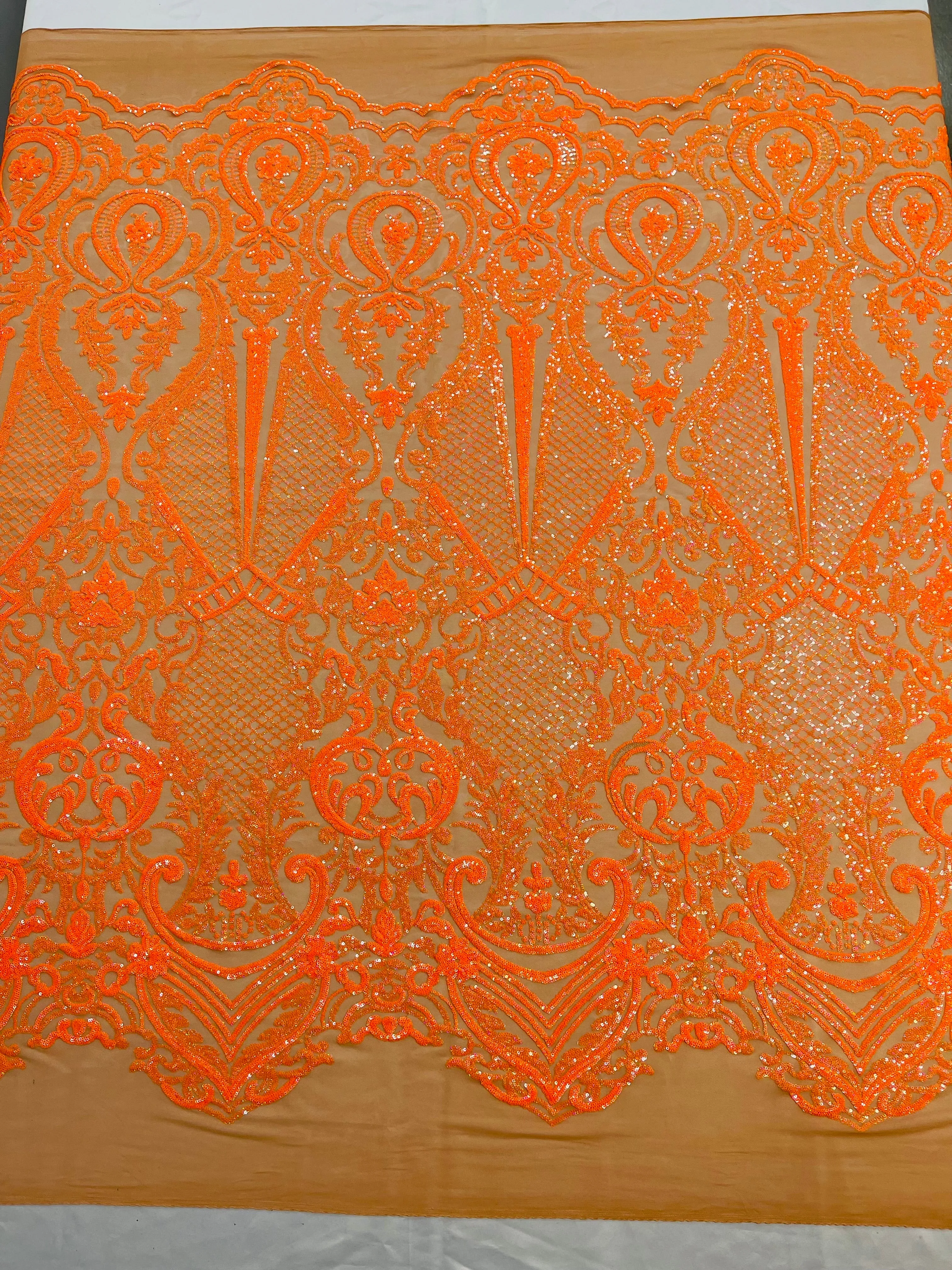 Neon Colos Small Damask Sequins Design on a 4 Way Stretch Mesh Fabric- 48/50" Wide- Sold By The Yard.