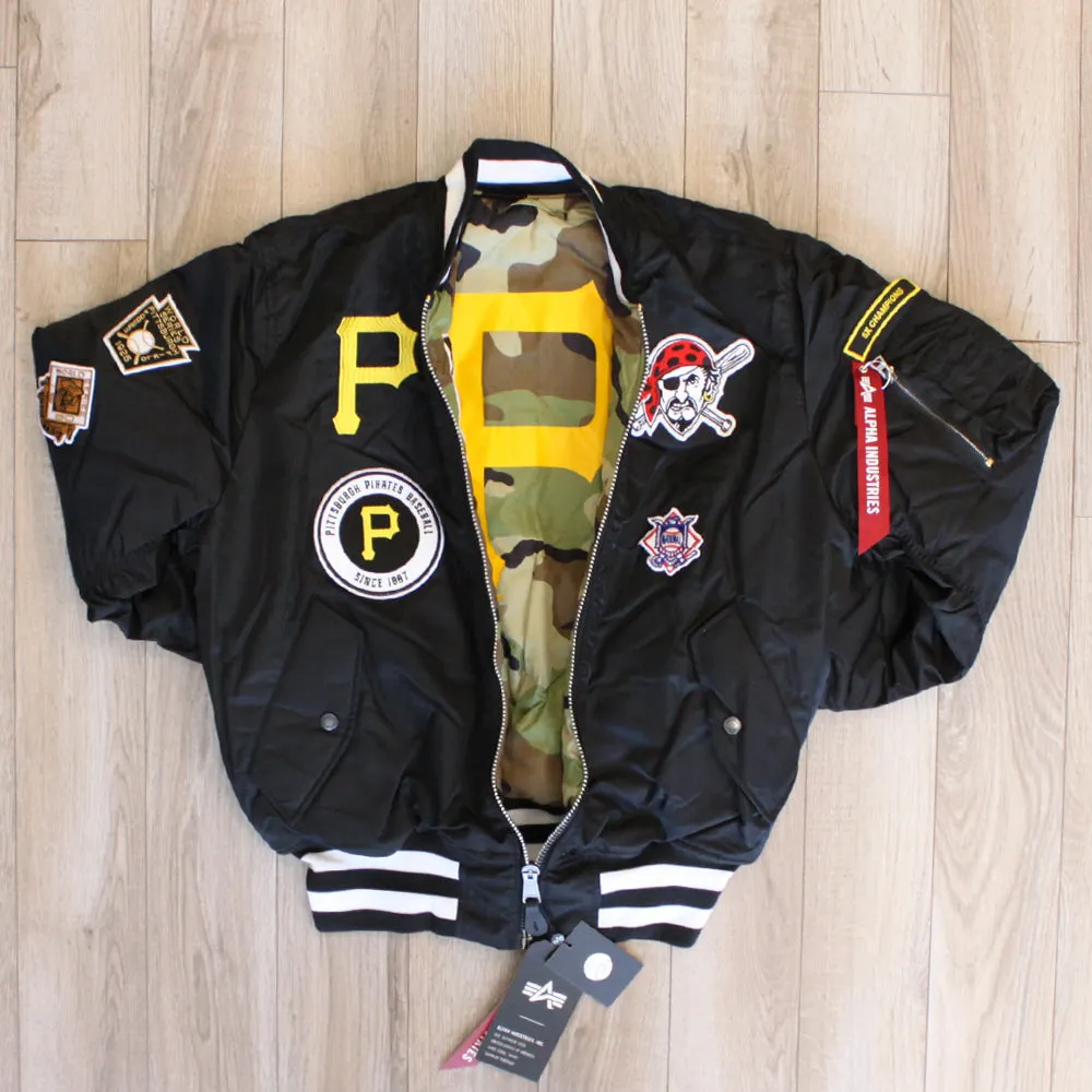 New Era Cap X Alpha Industries Collab MA-1M PITTSBURG PIRATES Nylon Bomber Jacket (Black Camo)