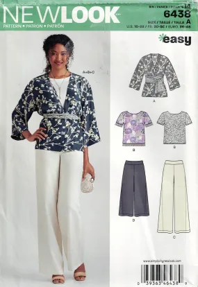 New Look 6438 Womens Summer Capsule Wardrobe Kimono Jacket Top & Wide Leg Pants Out Of Print Sewing Pattern Size 10 - 22 UNCUT Factory Folded