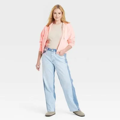 New - Women's Mid-Rise 90's Baggy Two Tone Jeans - Universal Thread