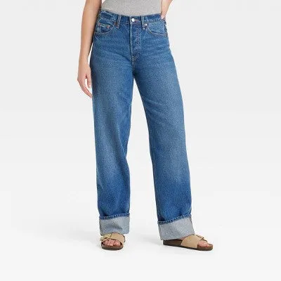 New - Women's Mid-Rise 90's Baggy Two Tone Jeans - Universal Thread