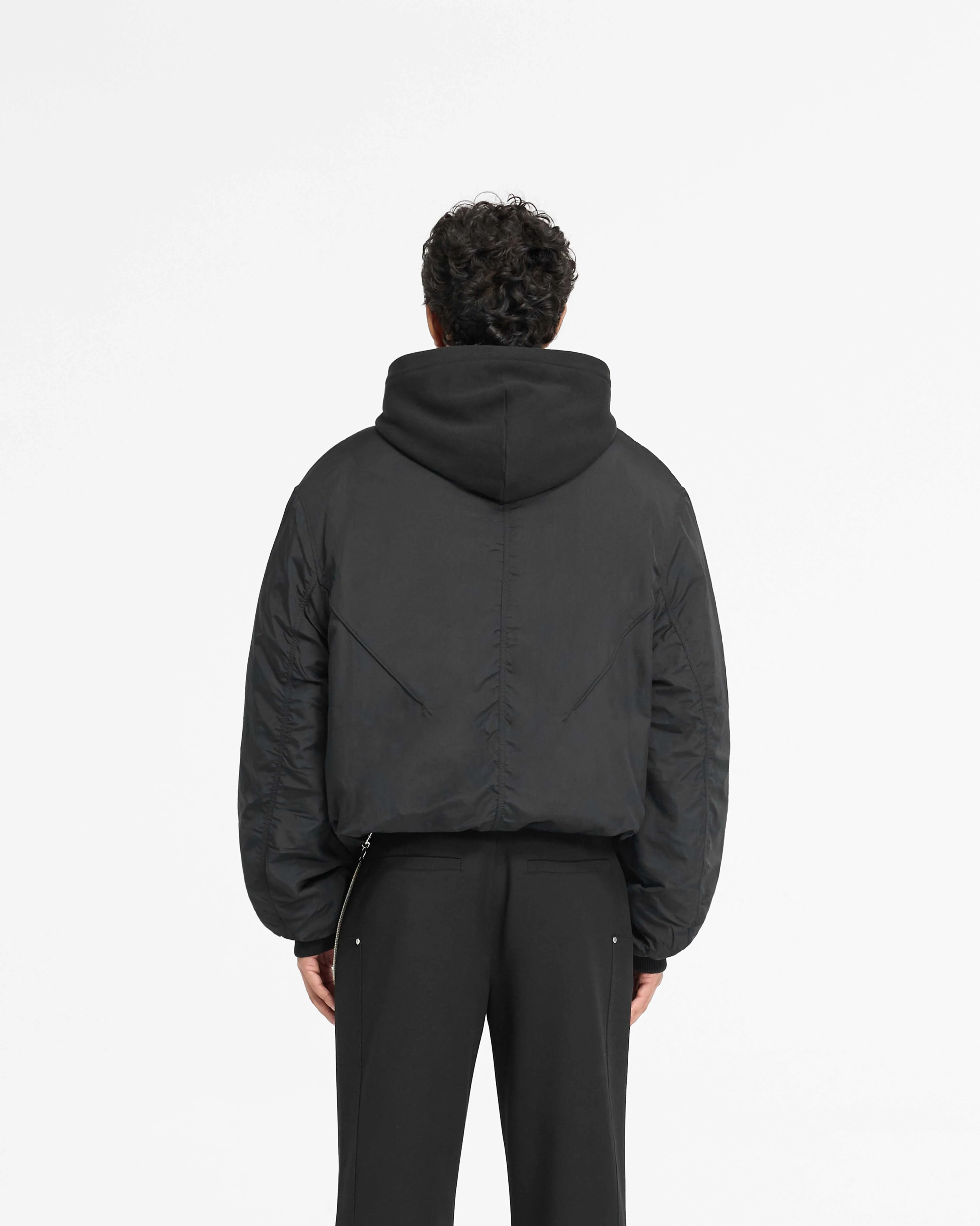 Nylon Hooded Bomber Jacket - Black