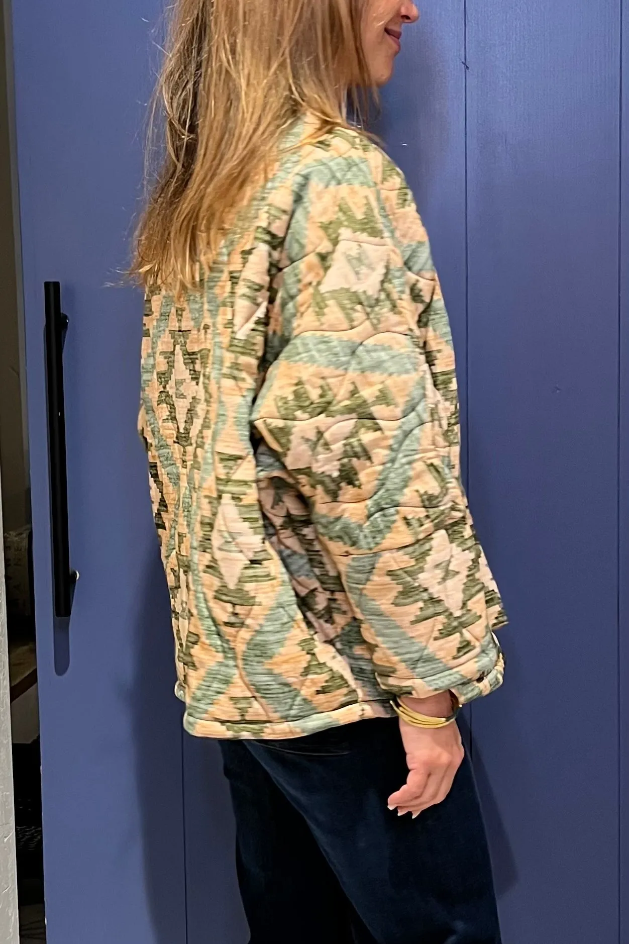 PADDED VISCOSE JACKET "IKAT" GREEN