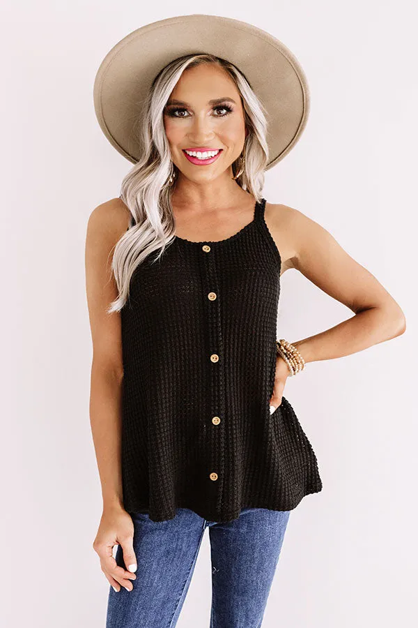 Patio Pretty Waffle Knit Tank In Black