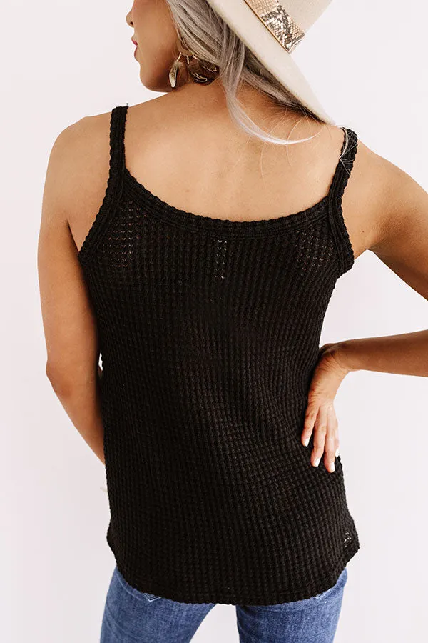 Patio Pretty Waffle Knit Tank In Black