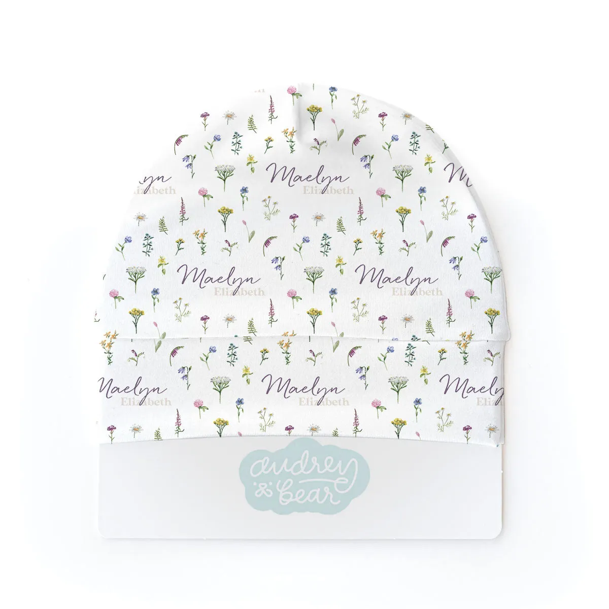 Personalized  Swaddle & Hat Set | Meadow Floral