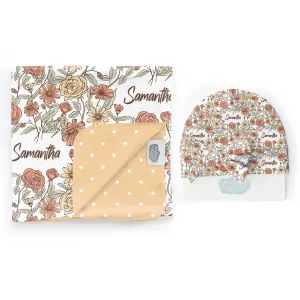 Personalized  Swaddle & Hat Set | Secret Garden