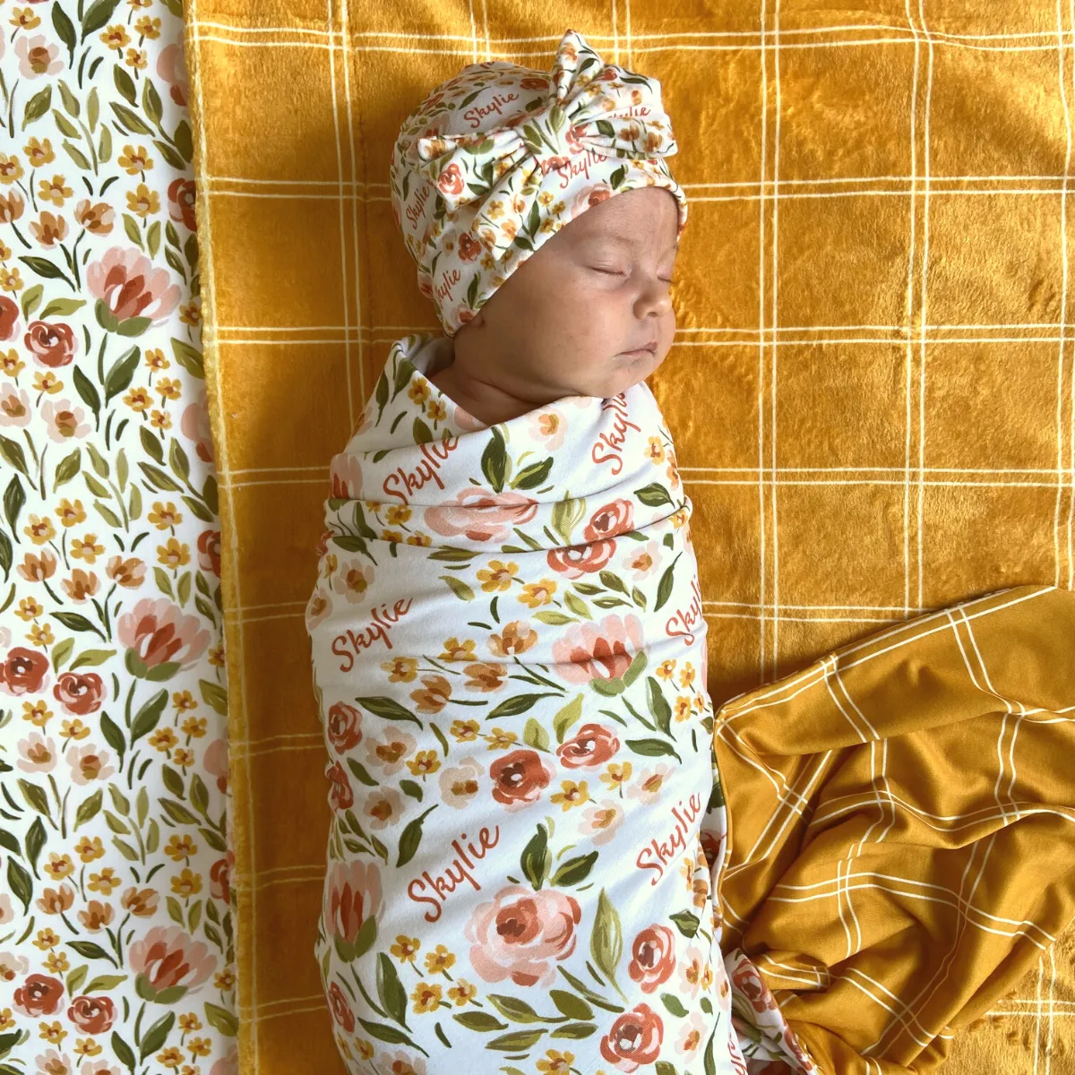 Personalized  Swaddle & Hat Set | Spring Tulip