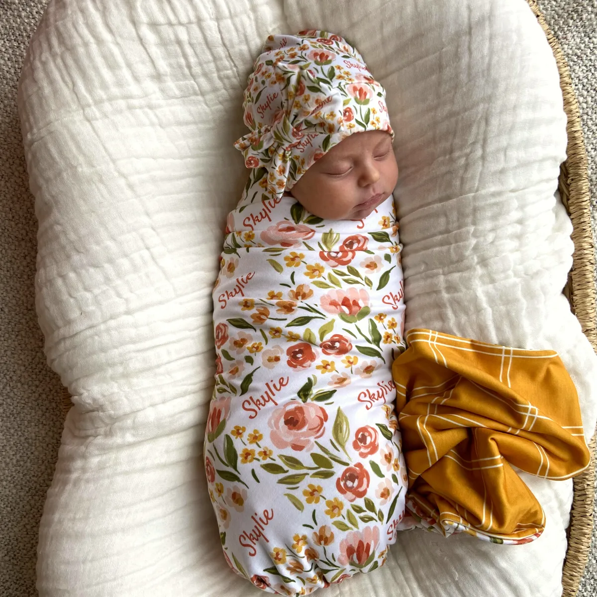 Personalized  Swaddle & Hat Set | Spring Tulip