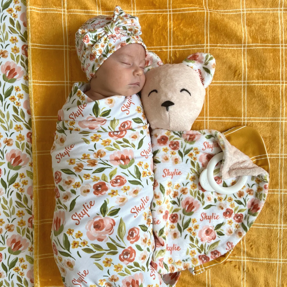 Personalized  Swaddle & Hat Set | Spring Tulip