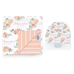 Personalized  Swaddle & Hat Set | Springtime Floral