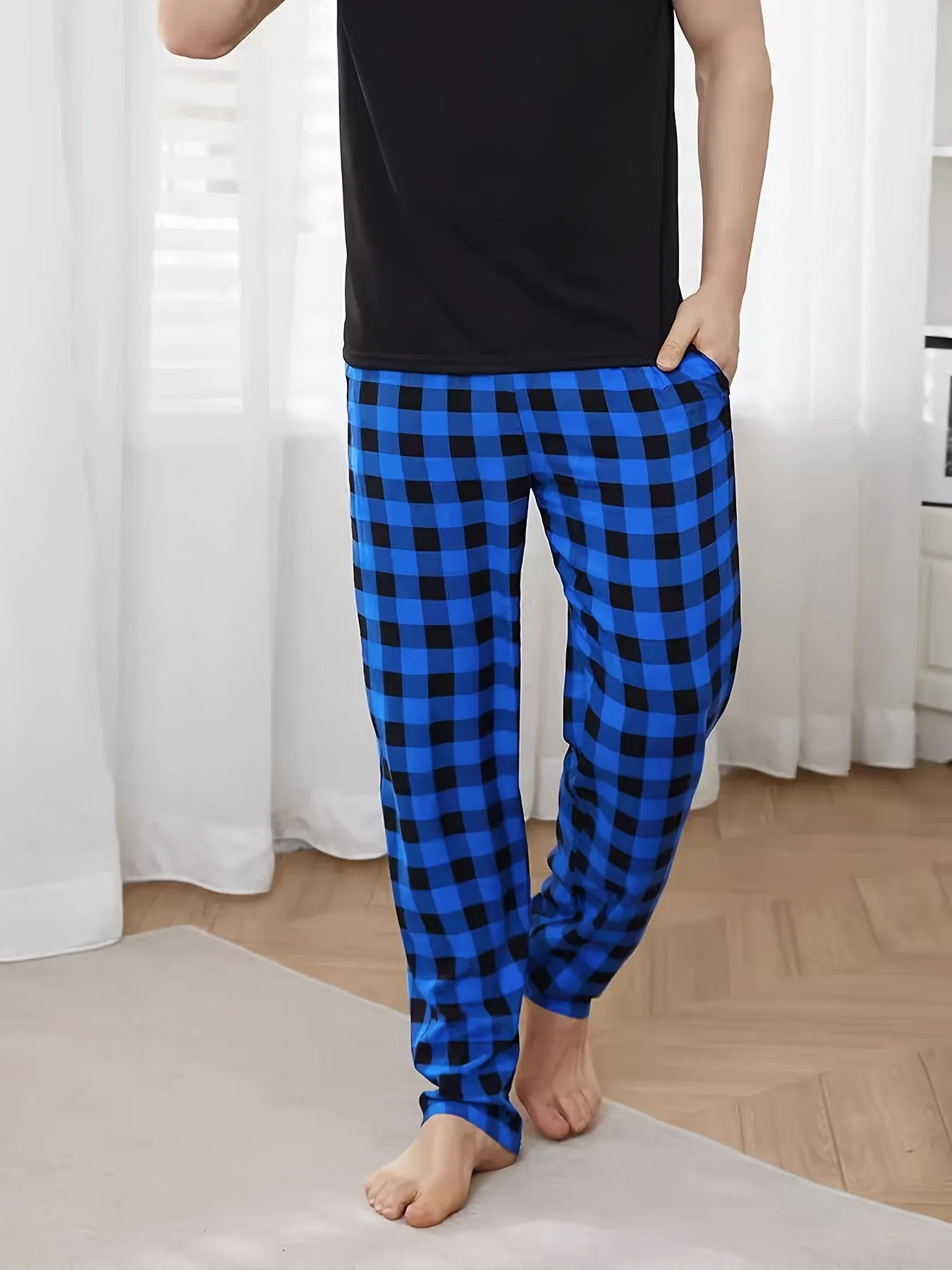 Plaid Lounge Pants Comfortable Sleepwear with Side Pockets 1pc