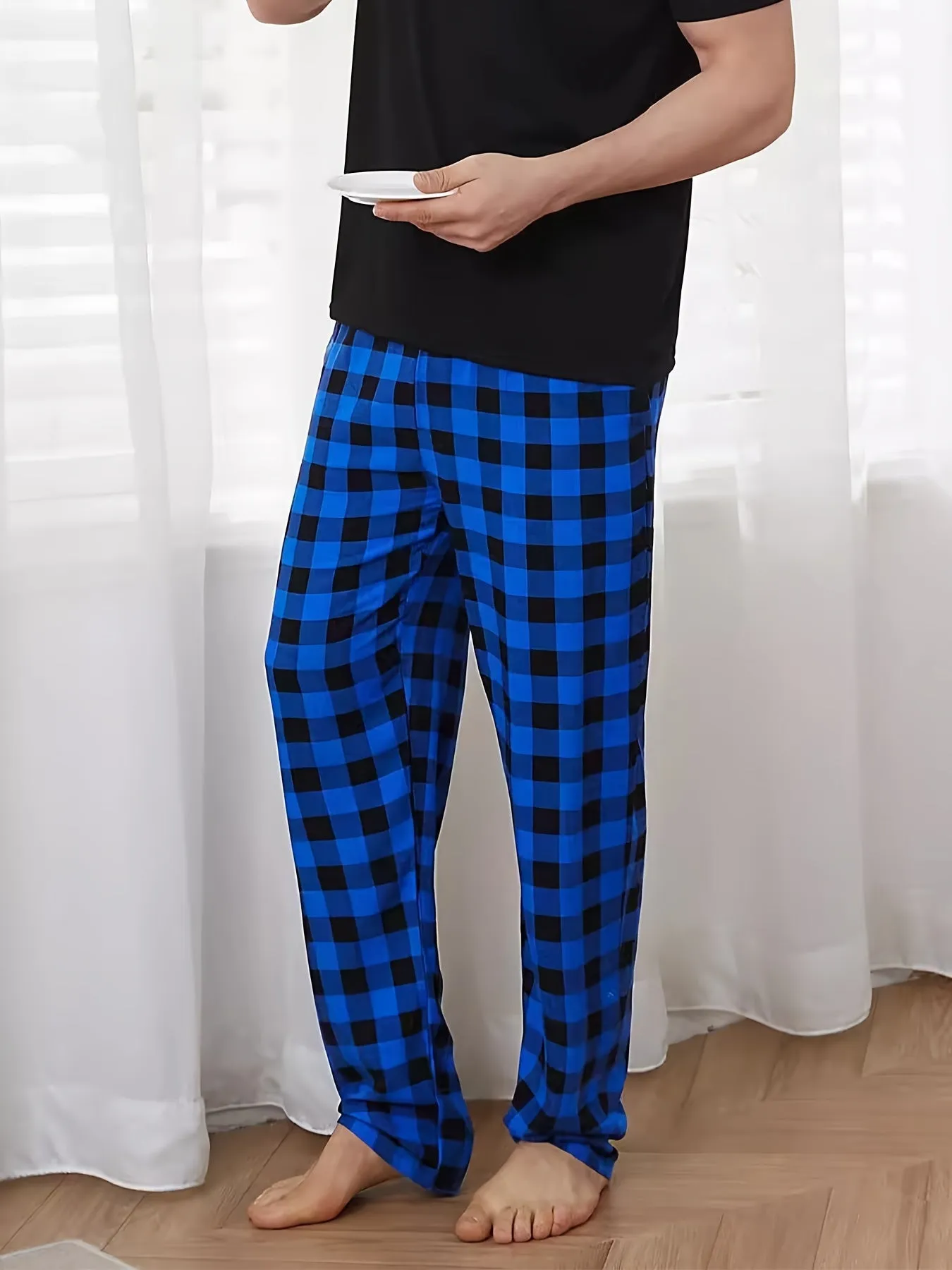 Plaid Lounge Pants Comfortable Sleepwear with Side Pockets 1pc