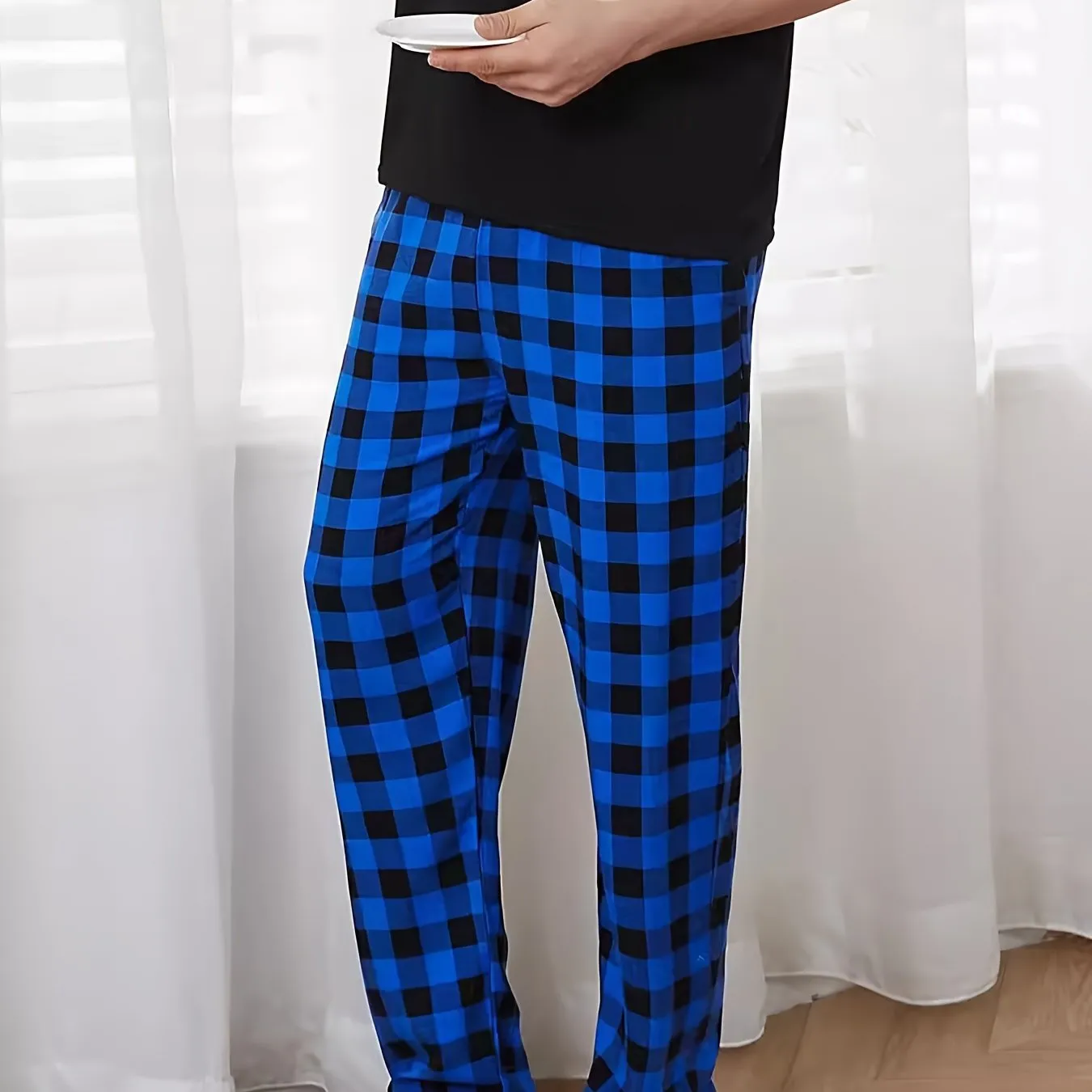 Plaid Lounge Pants Comfortable Sleepwear with Side Pockets 1pc