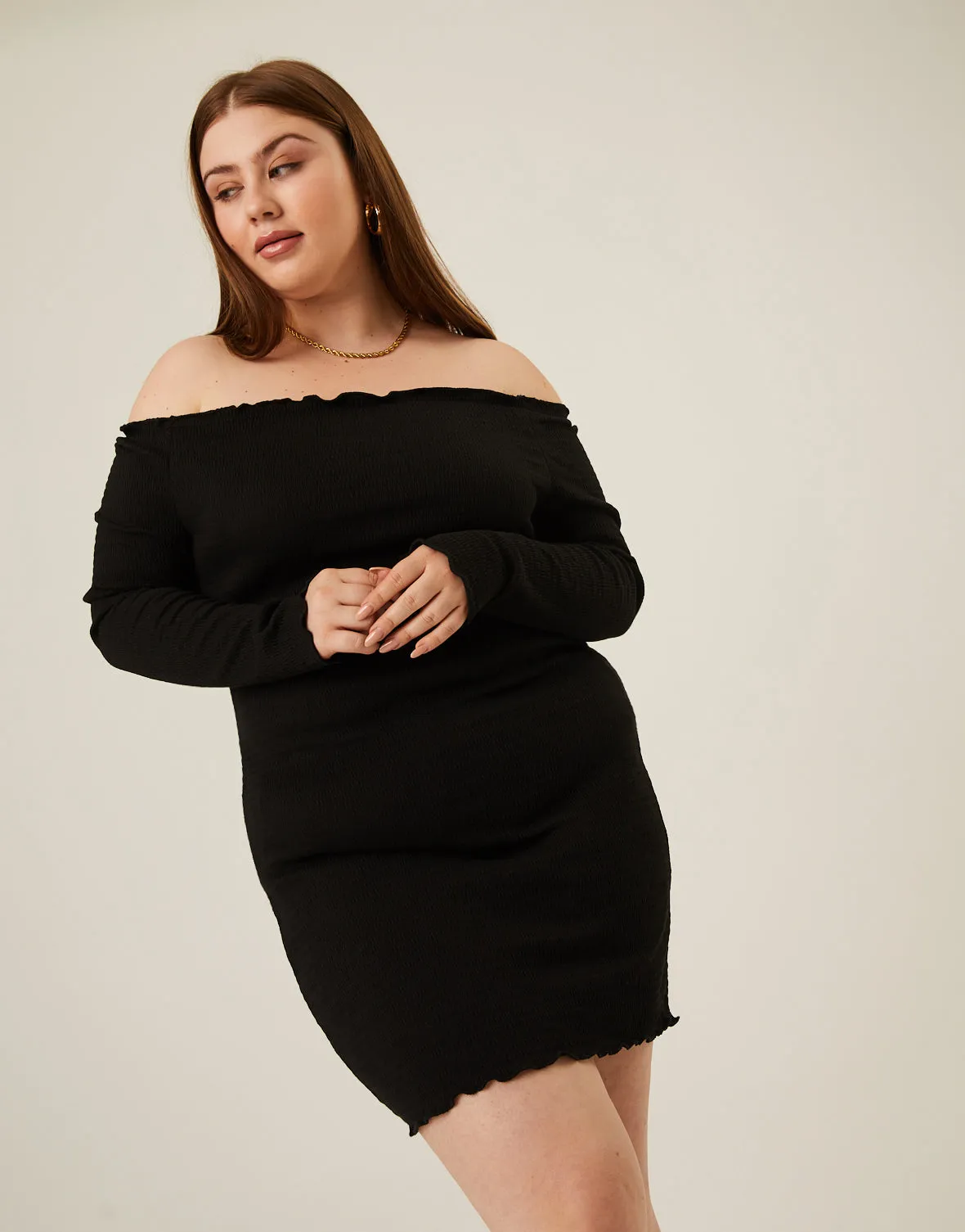 Plus Size Smocked Off The Shoulder Dress