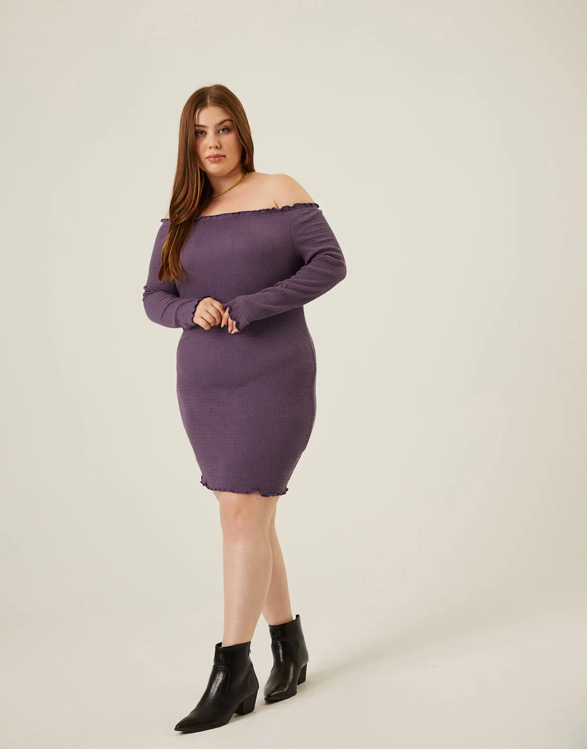 Plus Size Smocked Off The Shoulder Dress