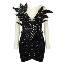 Pre Order:  Sequins Velvet Mesh Patchwork  Mini Dress