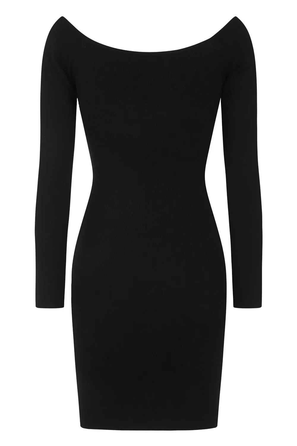 Precious Black Ruffle Ribbed Knitted Bodycon Long Sleeve Dress