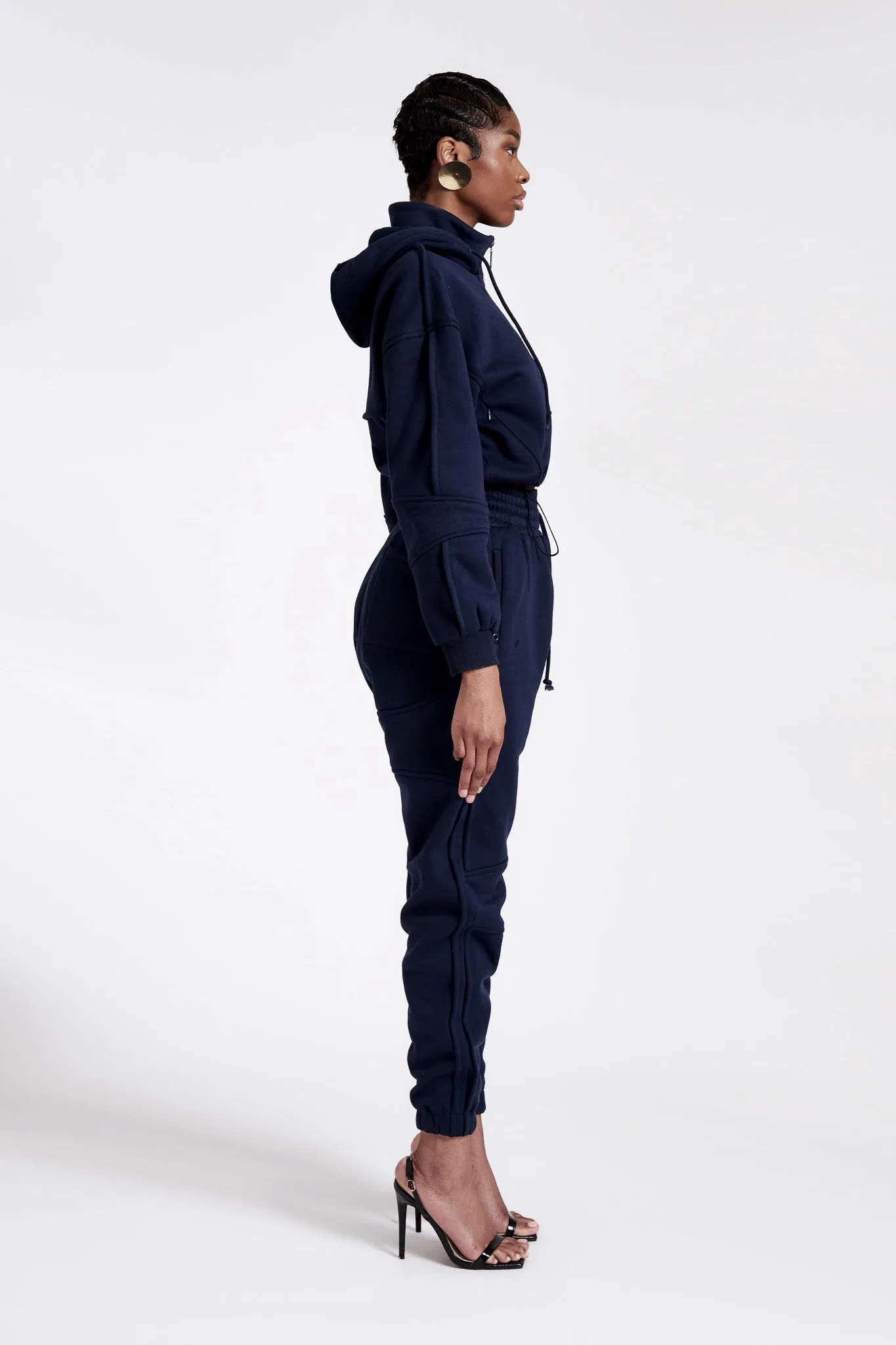 Quilted Arm Zip-Up Hooded Jacket - Midnight