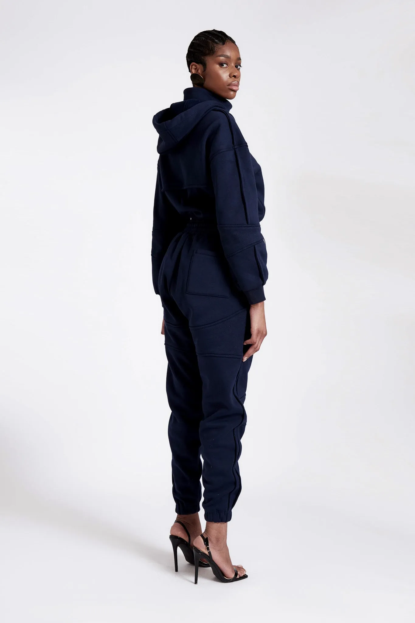 Quilted Arm Zip-Up Hooded Jacket - Midnight