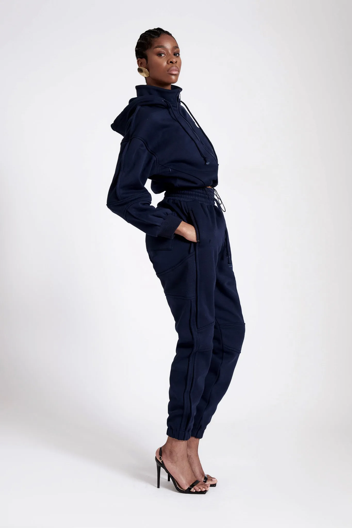 Quilted Arm Zip-Up Hooded Jacket - Midnight