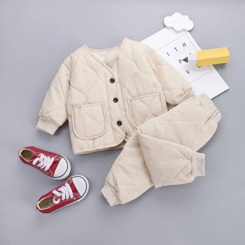 Quilted Button Up Jacket and Joggers Set