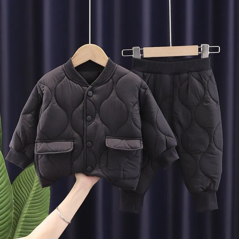 Quilted Button Up Jacket and Joggers Set