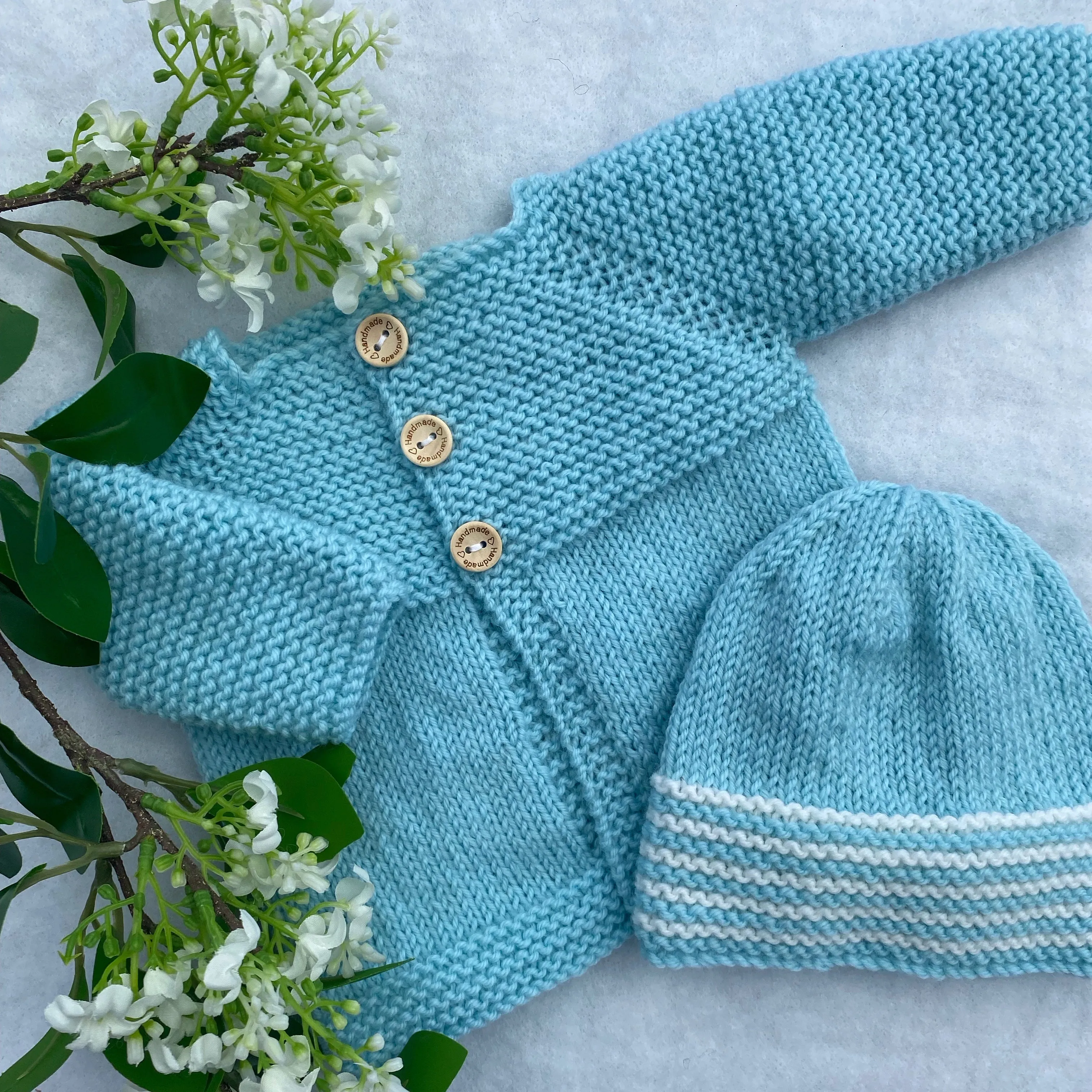 "Daffodils" merino cardigan and beanie set