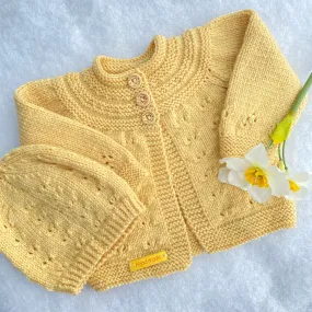 "Trinity" classic merino baby cardigan and hat set