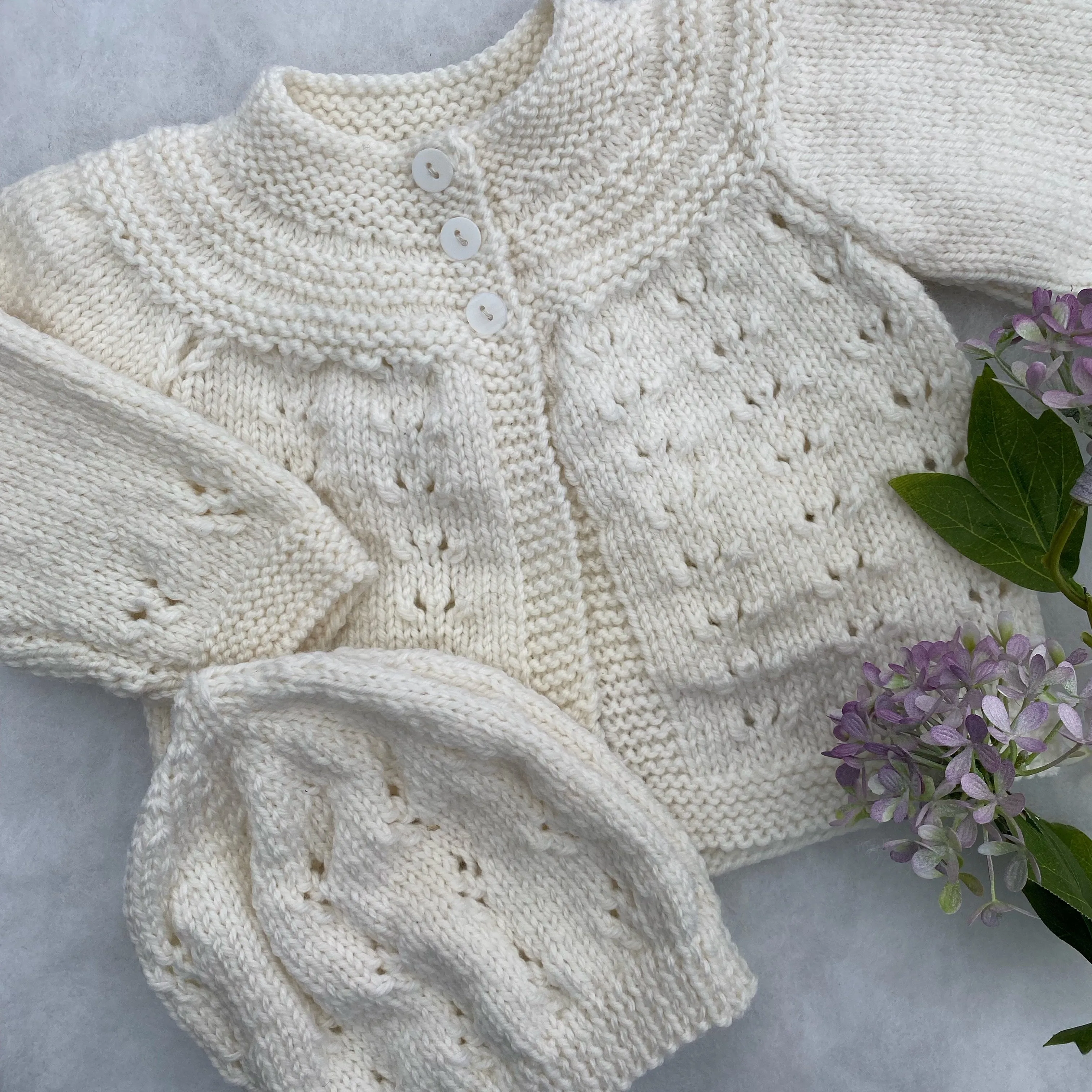 "Trinity" classic merino baby cardigan and hat set