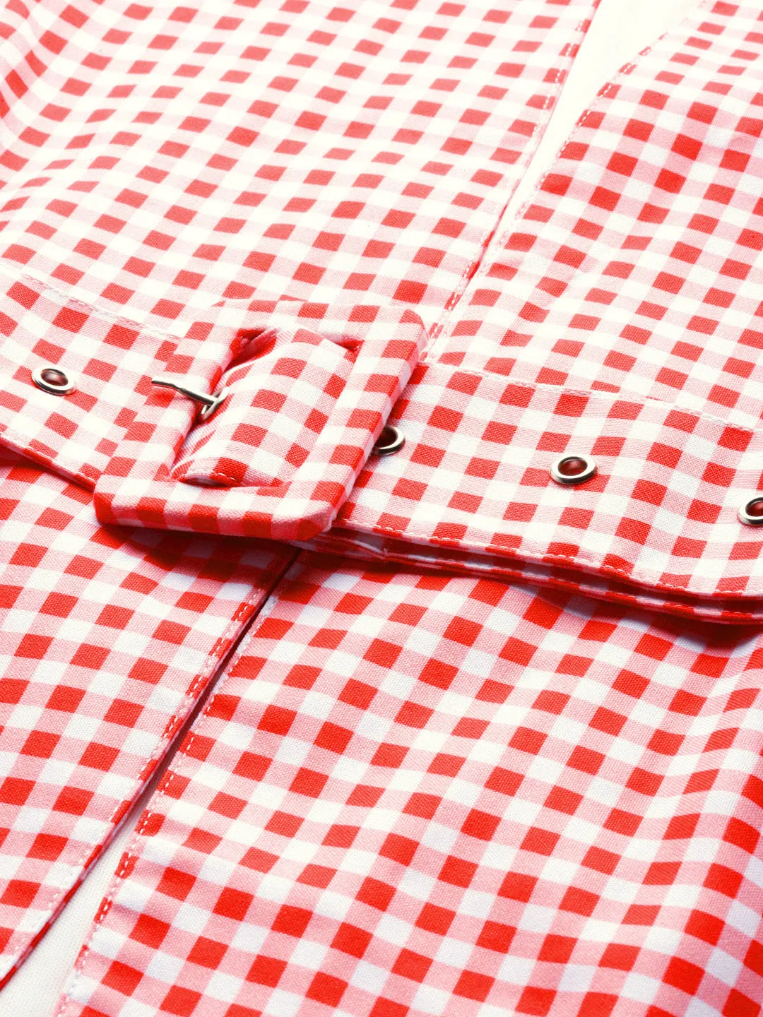 Red & White Check Belted Blazer