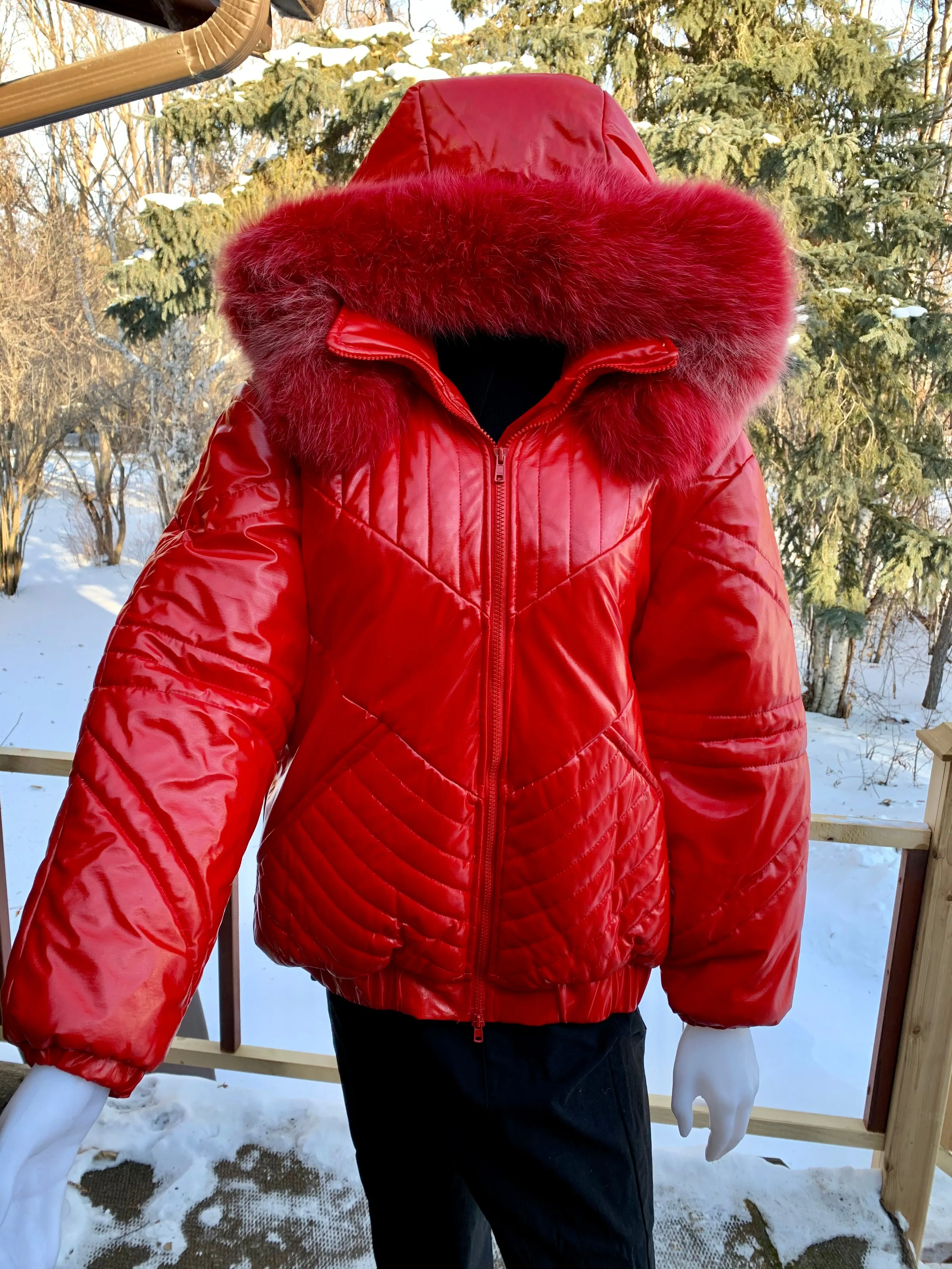 Red Slicker Ski Jacket w/ fur