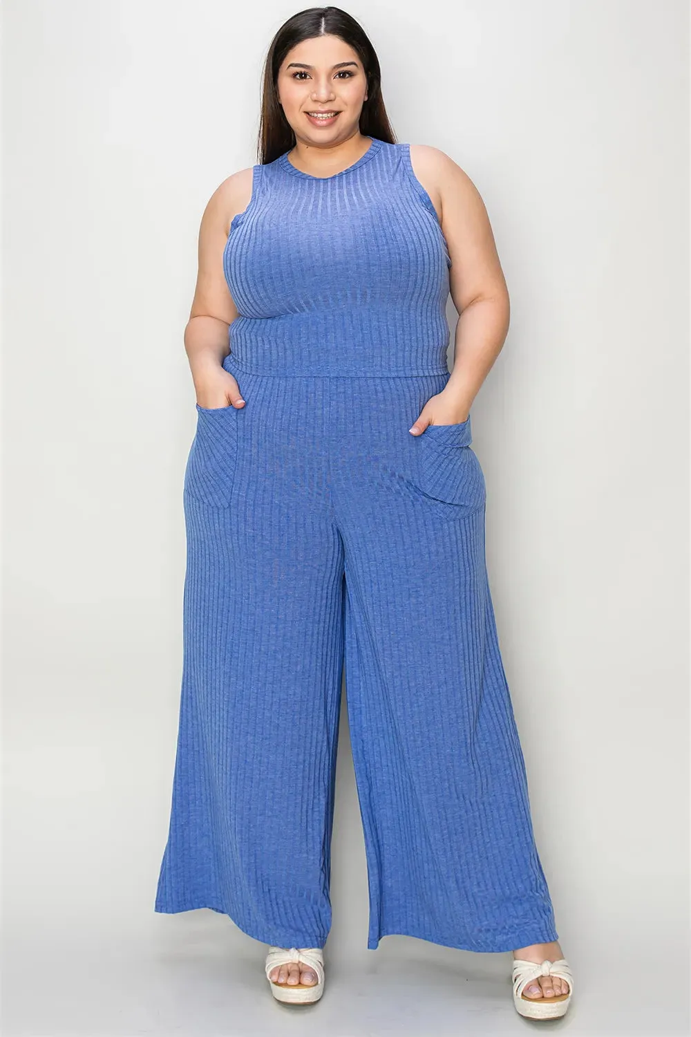 Ribbed Tank and Wide Leg Pants Set