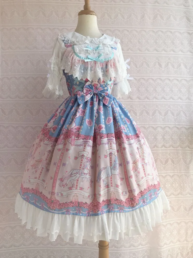 Rose & Carousel Printed Sweet Lolita Dress Sleeveless Midi Chiffon Dress by Yiliya