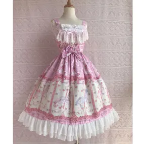 Rose & Carousel Printed Sweet Lolita Dress Sleeveless Midi Chiffon Dress by Yiliya