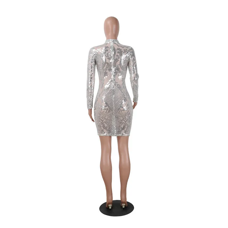 “Royal Cut” Sequins geometric style bodycon party dress