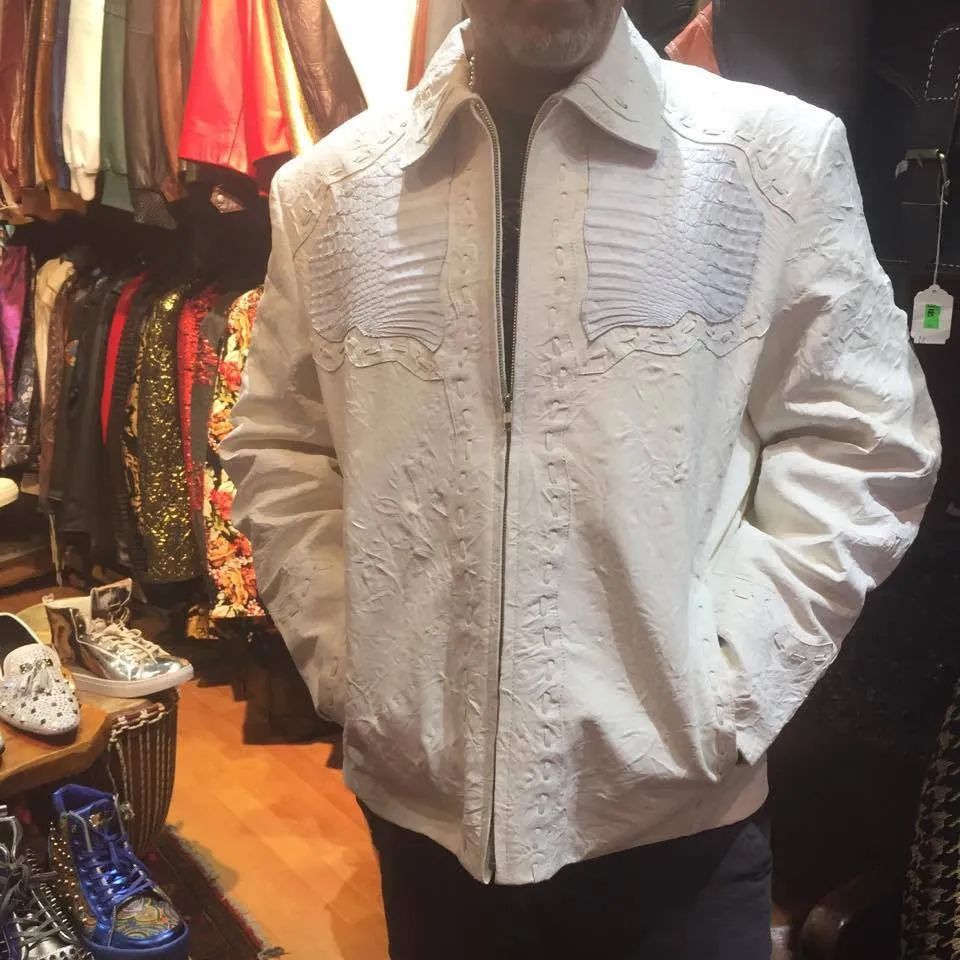 Safari Men's Laced Alligator/Washed Lambskin Bomber Jacket