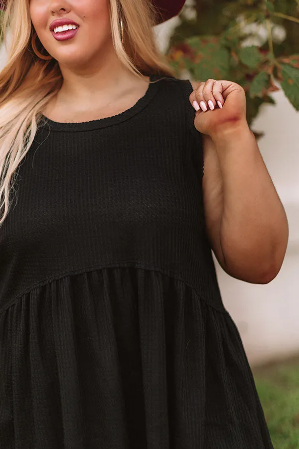 Seaside Breeze Waffle Knit Babydoll Tank In Black Curves