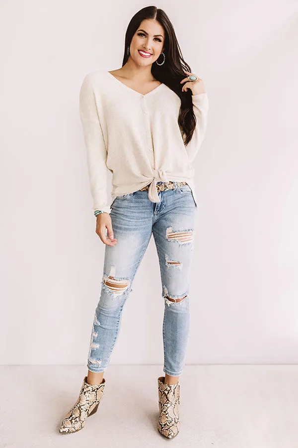 Set Me Free Waffle Knit Top In Stone