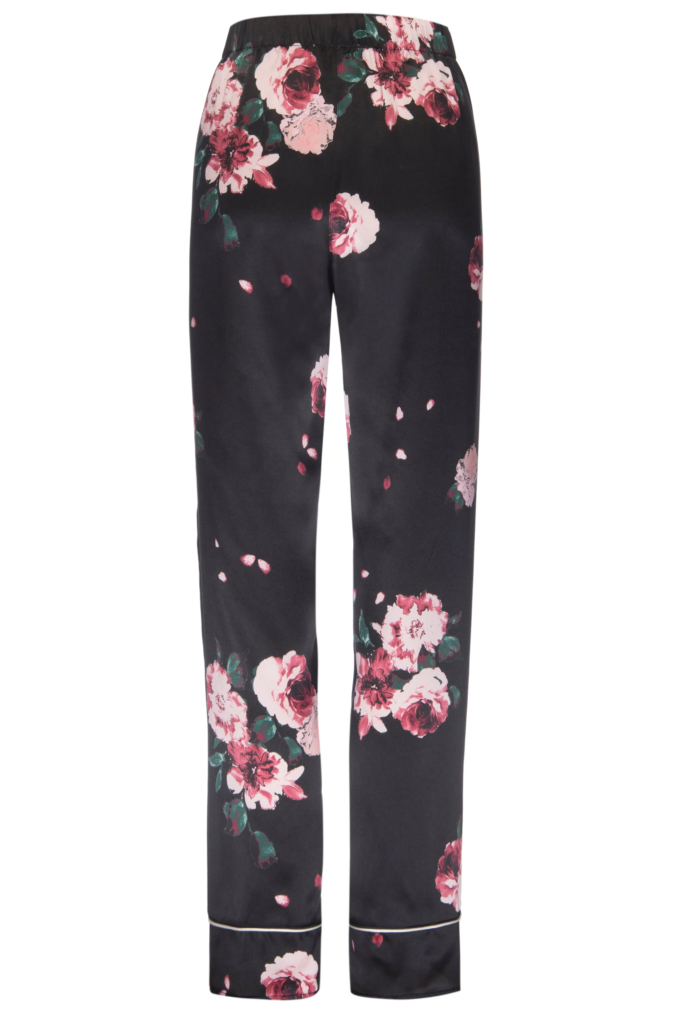 Silk Charmeuse PJ Pants: Black Rose Print