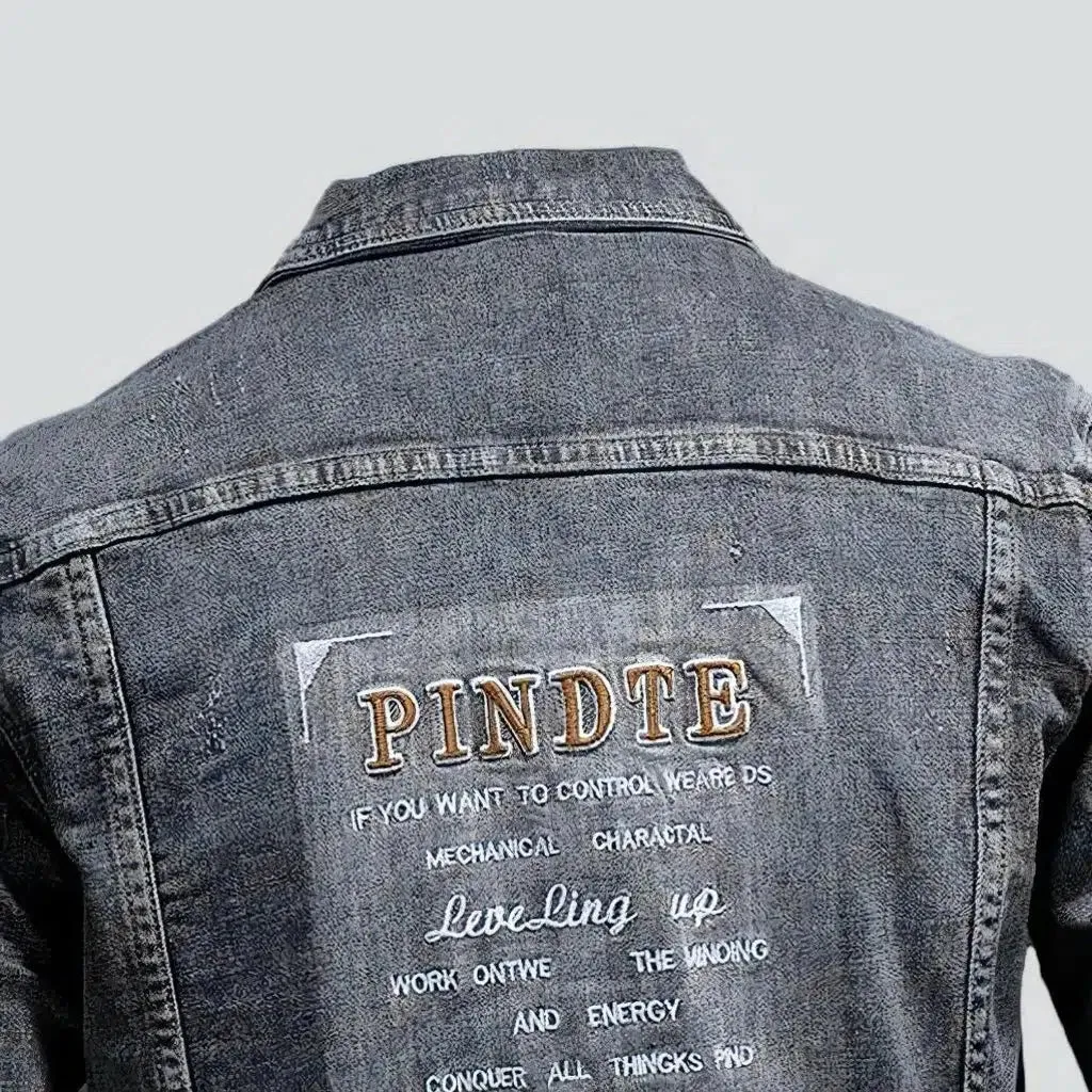 Slim back-print men's denim jacket