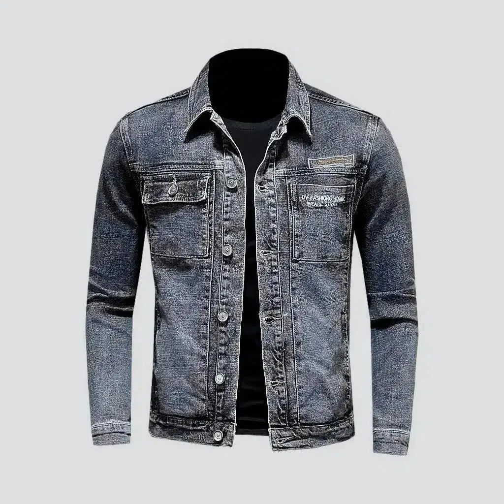 Slim back-print men's denim jacket